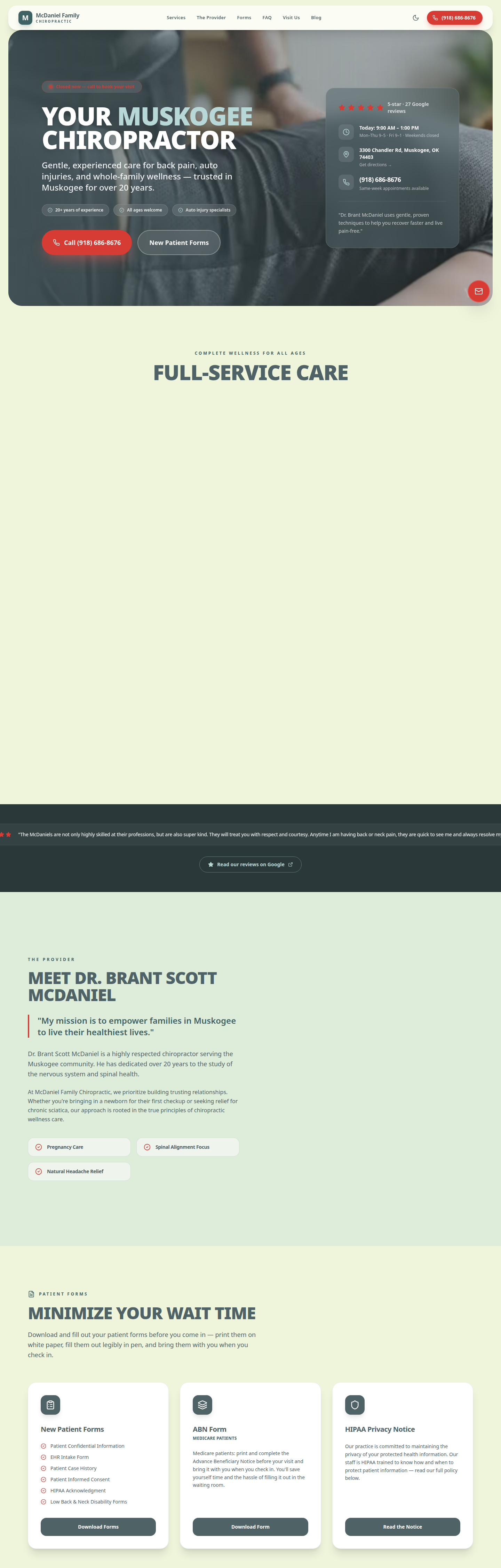 McDaniel Family Chiropractic website homepage