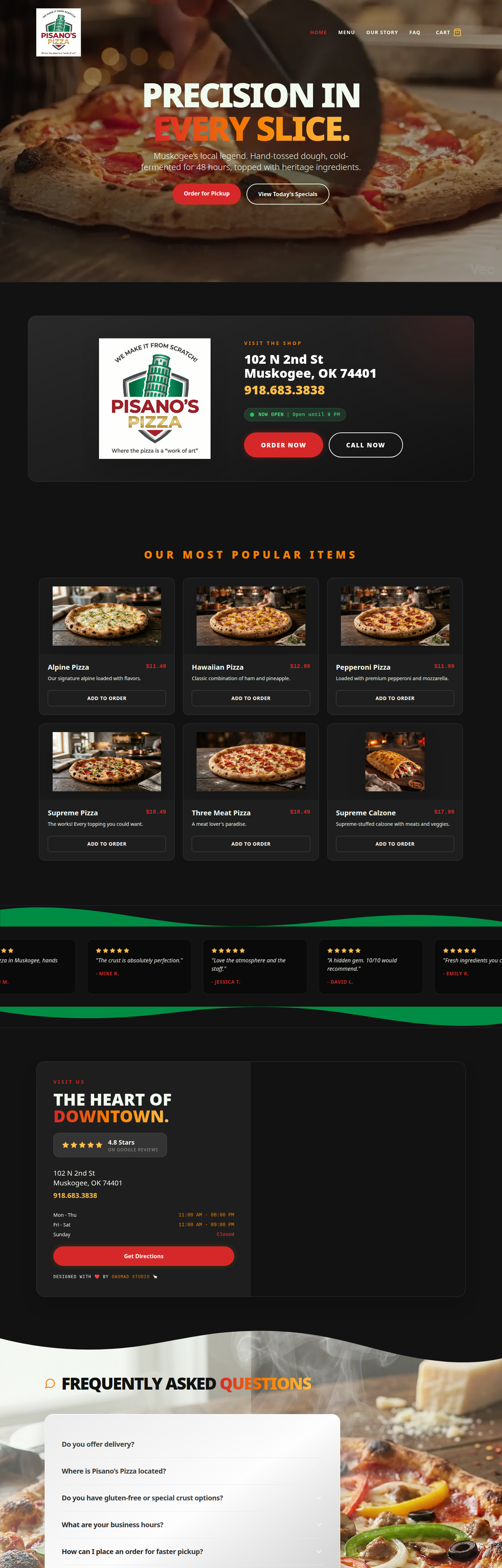 Pisano's Pizza Muskogee website homepage